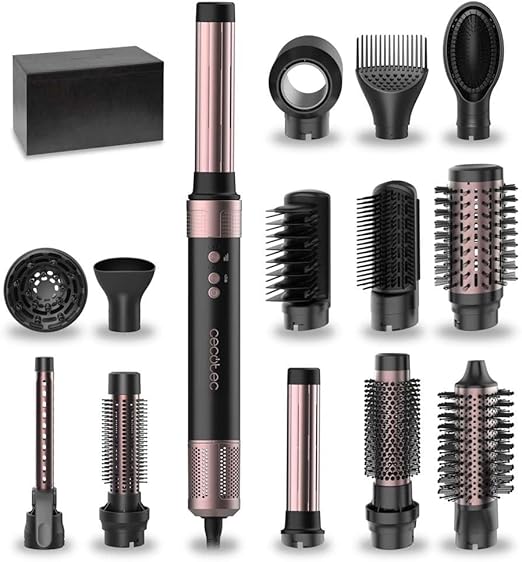 Cecotec Coanda CeramicCare Technology 14in1 AirGlam Black 1400W Heating Brush with 14 Heads Digital Motor Frizz Eliminator 3 Temperatures