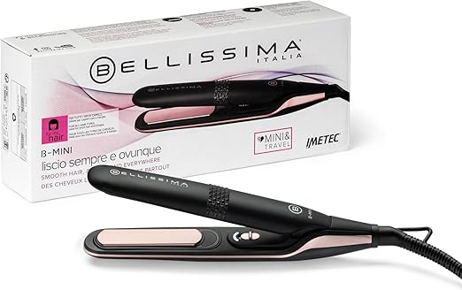 Bellissima Mini Hair Straightener for Bag and Travel Straightener for Straight Hair Anytime, Anywhere, Compact, Lightweight, Ceramic Coating, Temperature 200°C, Automatic Multiple Voltage, Beauty Bag