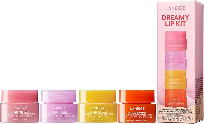 LANEIGE Dreamy Lip Kit: Lip Sleeping Mask Berry, Sweet Candy, Mango, and Peach Iced Tea, Nourish, Hydrate, Vitamin C, Shea Butter, Coconut Oil