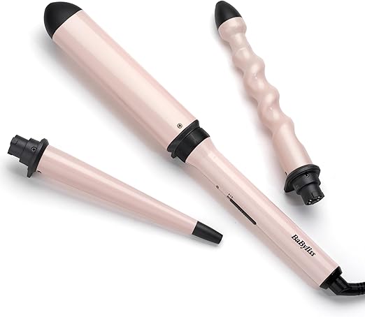 BaByliss Curl & Wave Trio Styler, Multi-styler, Hair waver, Beachy waves, Loose waves, pink 3 in 1 curling wand