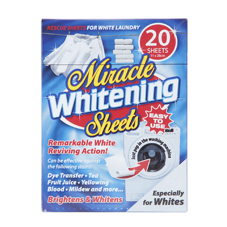 Miracle 11x28cm Clothes Booster Whitening Sheets - Pack of 1 (20 Sheets) - White | 361868