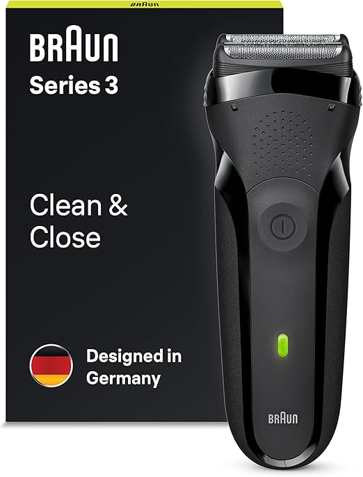 Braun Series 3 Electric Shaver for Men with 3 Flexible Blades Rechargeable and Wireless 2 Pin UK Plug 300 Black Razor