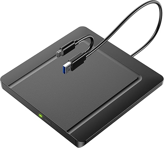 BHHB External CD/DVD Drives, External CD/DVD+/-RW Drive USB 3.0, CD Burner, DVD Reader/Writer, Compatible with Laptop, Desktop, Mac, Windows 11/10/8/7 (Ultra Slim)