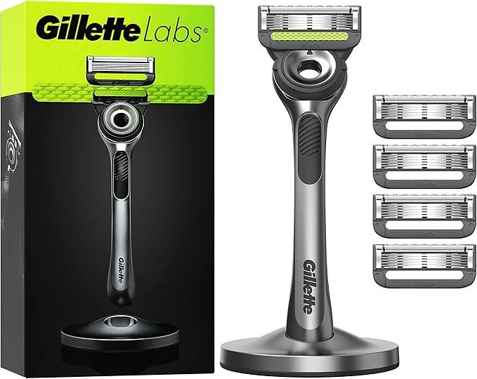 Gillette Labs Men's Wet Razor with Cleaning Element + 5 Razor Blades, Gift for Men, Premium Magnetic Dock