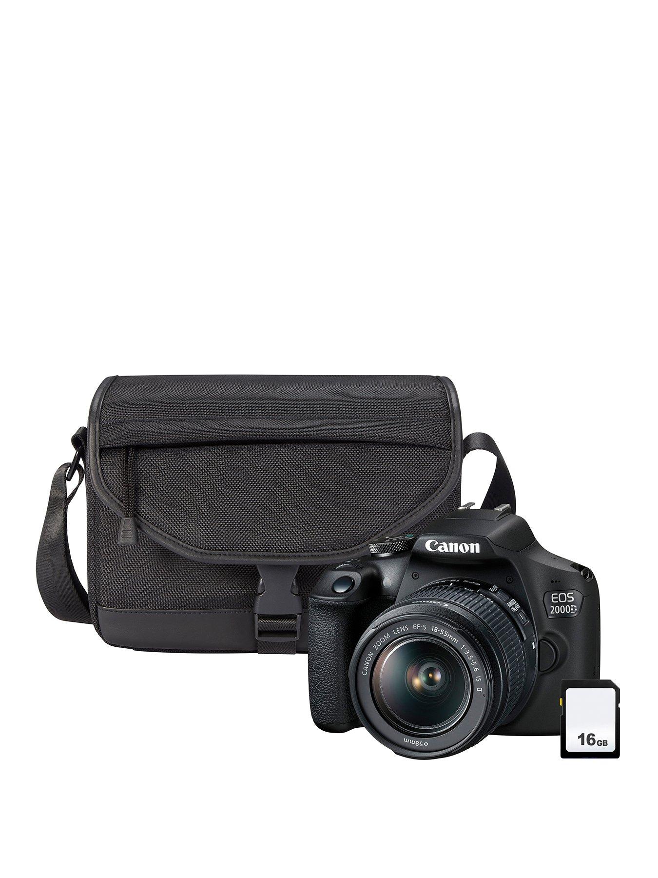 EOS 2000D DSLR Camera + EF-S 18-55mm IS Lens + SB130 Shoulder Bag + 16GB Memory Card Kit - Black
