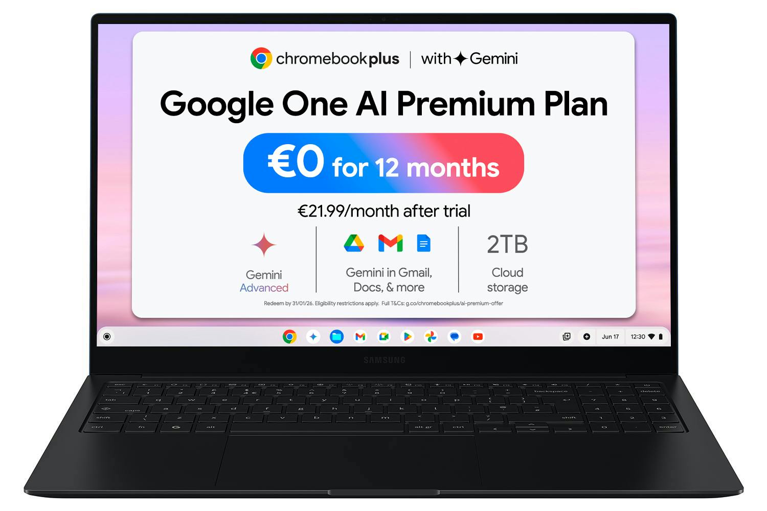 Galaxy Chromebook Plus - 15.6in FHD AMOLED, Intel Core i5, 8GB RAM, 256GB SSD - Neptune Blue