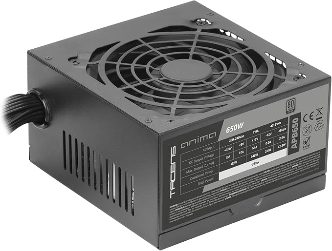Tacens Anima APB650, PC ATX Power Supply 650W, 80Plus Bronze Certification, 85% Efficiency, SMD and DC-DC Technologies, Ultra Quiet 12 cm Fan, Extra Long Flat Cable, Complete in Black