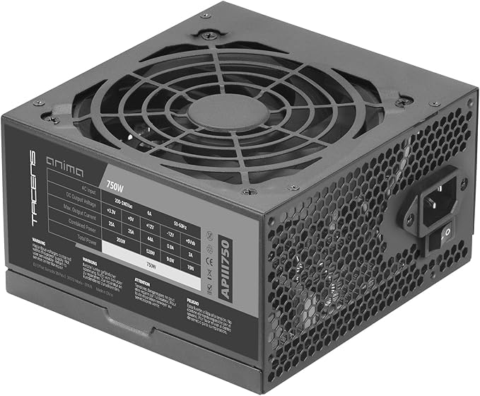 Tacens Anima APIII750, Power Supply PC ATX 750W, SMD and DC-DC Technologies, 85% Efficiency 12 V, Ultra-Quiet 12 cm Fan, Extra Long Flat Cable, Black