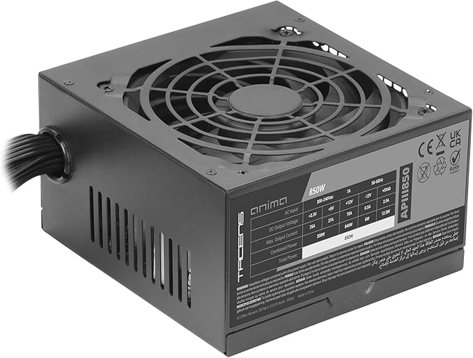 Tacens Anima APIII850, ATX 850W Power Supply, SMD and DC-DC Technologies, 85% Efficiency 12V, Ultra Quiet 12 cm Fan, Japanese Capacitors 105º, Carbon Fibre Cable, Black