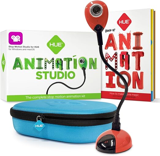 HUE Animation Studio: Complete Stop Motion Kit (Camera, Software, Book) for Windows/macOS (Red) with Carry Case