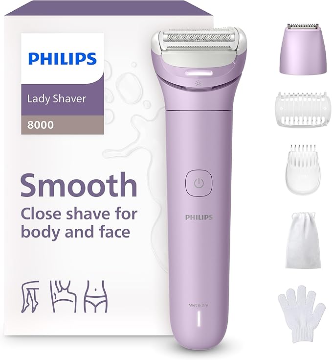 Philips Lady Shaver Series 8000 Cordless Electric Shaver, Wet and Dry 3 Blade System, Flexible Shaving Head, LED Light, Legs/Body/Bikini Area, 100 Minutes Runtime, Model BRL149/00