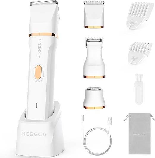 Bikini Trimmer for Women - 3in1 Electric Razor for Women with Facial Trimmers & Intimate Shaver for Sensitive Skin - Waterproof Wet & Dry Use Rechargeable Pubic Hair Trimmer Removal
