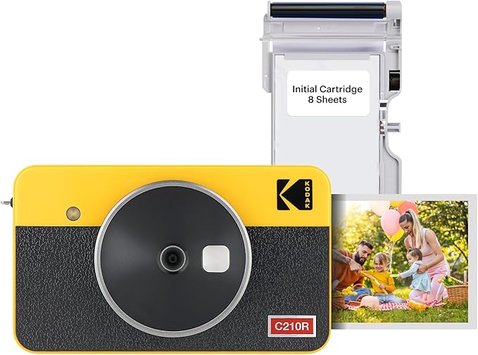 KODAK Mini Shot 2 Retro 4PASS 2-in-1 Instant Camera and Photo Printer (5.3 x 8.6 cm) + 8 Sheets, Yellow