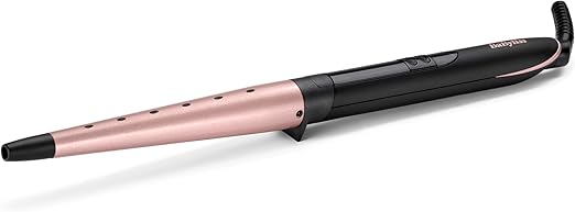 BaByliss Rose Quartz Conical Wand - 13-25mm Hair Curler for Natural Waves and Curls, Ceramic, 6 Heat Settings 160°C to 210°C, Pink & Black, C454U