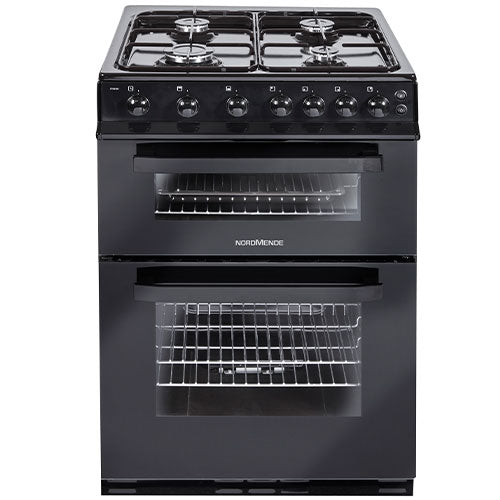 NordMende 60cm Freestanding Double Oven Gas Cooker | Black