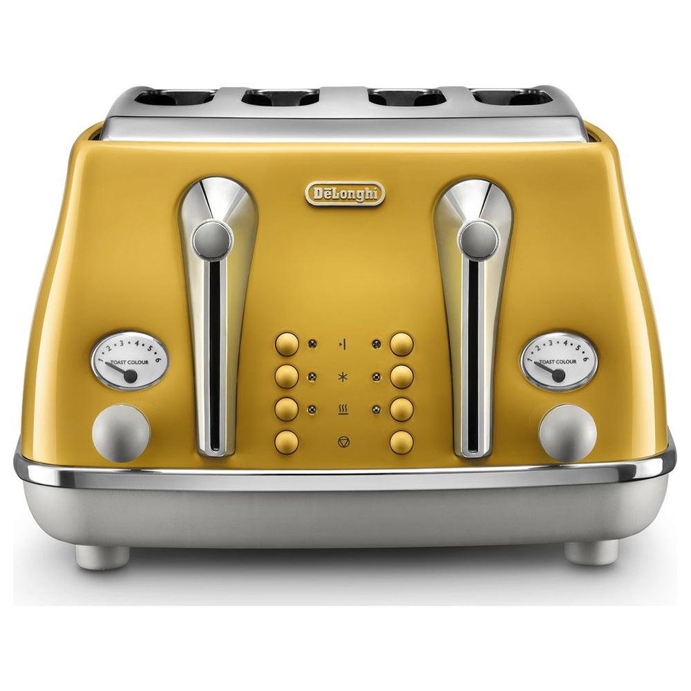 DeLonghi CTOC4003Y, Icona Capitals 4 Slice Toaster, Yellow | Soundstore