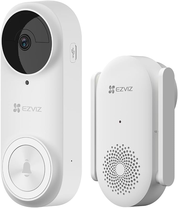 EZVIZ 2K Video Doorbell Battery Operated Wireless Kit with Bell, 2K Resolution, AI Human Detection, 4 Months Battery Life, 2.4GHz WiFi, 2-Way Audio, Weatherproof, 176° Field of View (DB2 KIT)