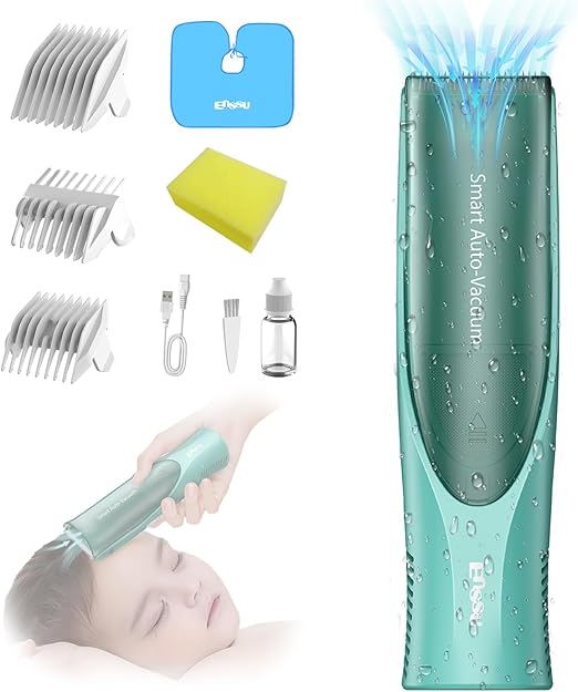 Baby Hair Clipper Electric Quiet Vacuum Hair Clipper for Kids Baby Hair Clipper Set for 0-12 Years Old Kids Ceramic Blade Rechargeable Waterproof for