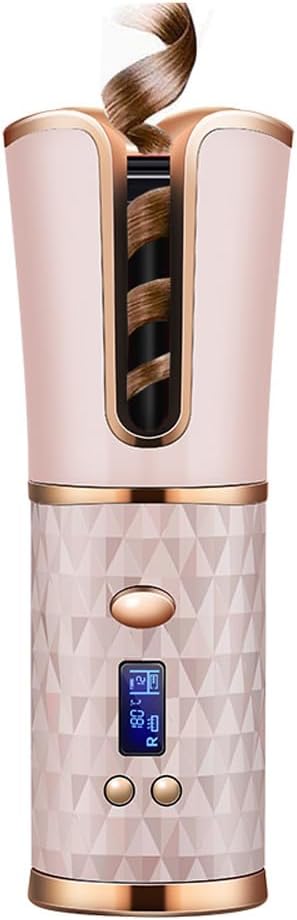 Cordless Automatic Curling Iron, Rechargeable Portable USB Curler with Ceramic Coating and 6 Temperature Settings, Intelligent Curling Iron with Scalding Device - Gold