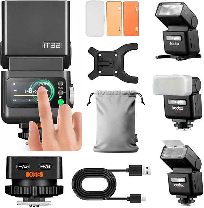 GODOX iT32 TTL Camera Flash+X5C Wireless Flash Trigger 1/8000s HSS GN18 Camera Speedlite 1.5s Recharge Time Built-in LED Light with Soft Diffuser and Magnetic Filter for Canon Cameras