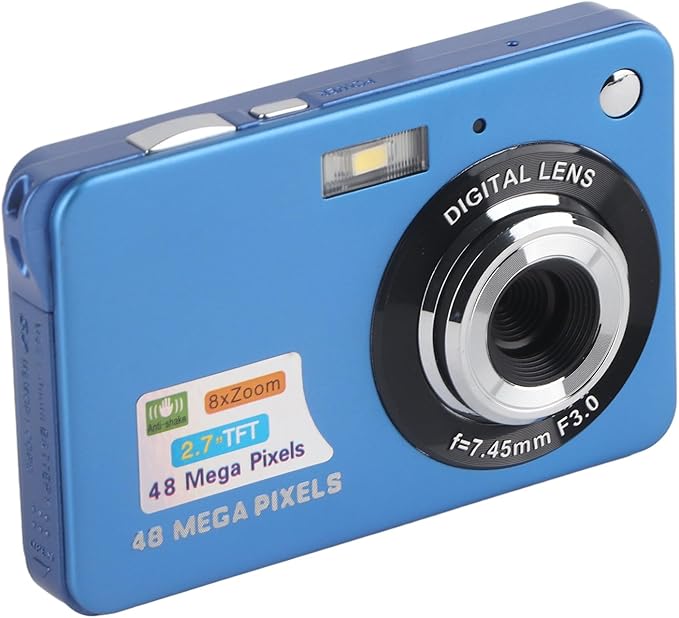 Digital Camera, 4K HD Camera, 48MP Auto Focus Vlogging Camera with 8x Zoom, 2.7 Inch IPS Screen, Compact Small Camera for Travel and Party Growth Records (Blue)