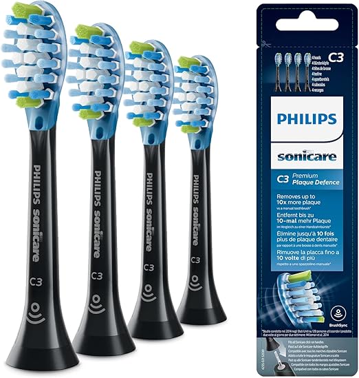 Philips HX9044/33 Premium Plaque Defence Toothbrush Heads, Pack of 4, Black