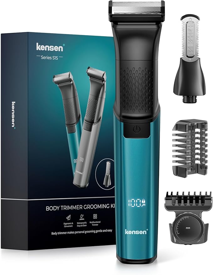 Kensen 2 in 1 Manscape Body Hair Trimmer and Beard Trimmer for Men, Safe Cordless Men's Body Razor for Pubic Hair, Waterproof Pubic Hair Razor for Men, Grooming Kits for Men