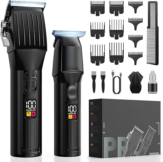 Hair Clipper, Professional Set, Beard Trimmer & Hair Trimmer, Quiet, Includes Hair Cutting Set, Rechargeable T-Blade Razor, Gift Idea for Men