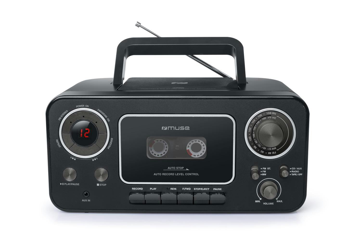 Muse M182RDC, Stereo Radio CD Cassette Recorder, Black | Soundstore