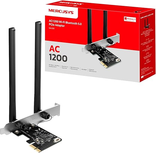 MERCUSYS MA30E AC1200Mbps Wireless Bluetooth 5.0 PCIe WiFi Adapter for PC, MU-MIMO Wider Signal Coverage PCIe WiFi Card, Network Card for Desktop/PC Windows 10/11 (64 Bit)
