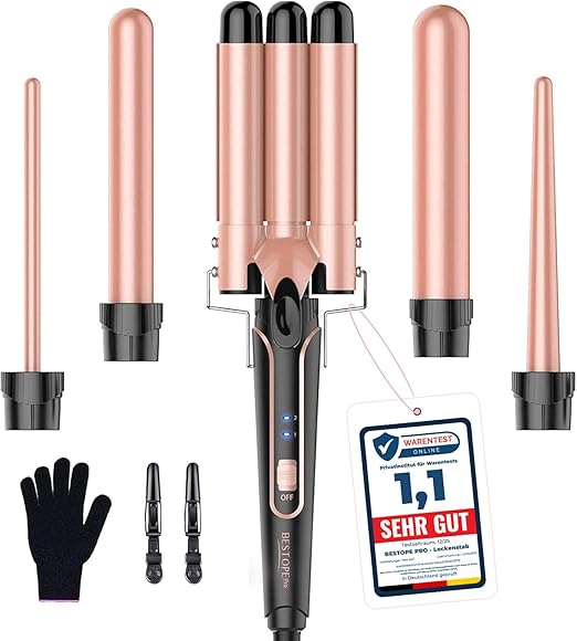 BESTOPE PRO 5 in 1 Beach Waver Hair Curler, Curling Iron (9-32mm) with 2 Temperature Control, Mermaid Hair Waver with Heat-Resistant Glove and 2 Clips for Long Medium Short Hair
