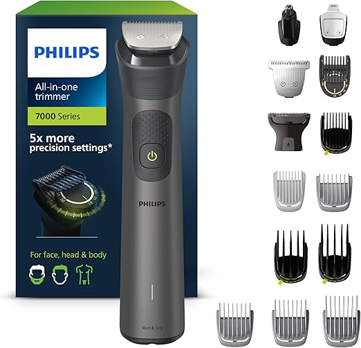 Philips Multigroom Series 7000, All-in-One-Trimmer, 15-in-1 Barttrimmer und Haarschneider für Gesicht, Kopf und Körper - ein Tool mit 26 Längeneinstellungen (0.5-20 mm) (Modell MG7950/15)