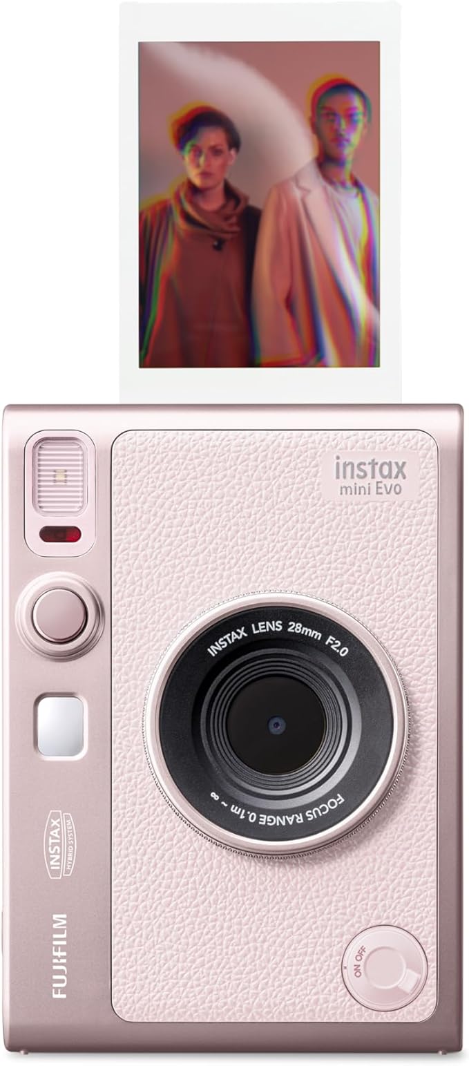 instax mini EVO 2-in-1 Hybrid Digital camera and photo printer, 2.7 inch ear LCD screen, with 10 lens and 10 film effects, uses instax mini film sold separately, Gentle Rose colour
