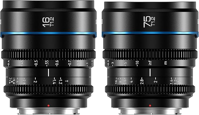 SIRUI Night Walker Cine Lens with Manual Focus Set, 16 mm, 75 mm, T1.2 Large Aperture Lens and S35 Frame Prime Lens for X-Mount for X-H2/H2S, XT-4, X-S10 (X-Mount, Black)