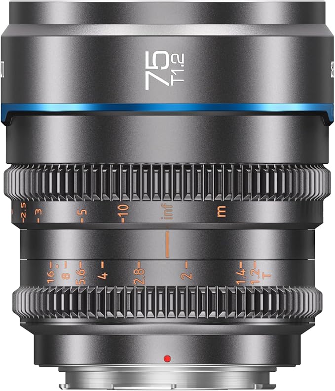 SIRUI Night Walker 75 mm Cine Lens with Manual Focus, Gran Apertura T1.2 Con Marco S35 for RF Mount Cameras, for RED Komodo, R7, R10, C70, R50 (MS75R-G, RF Mount, Grey)