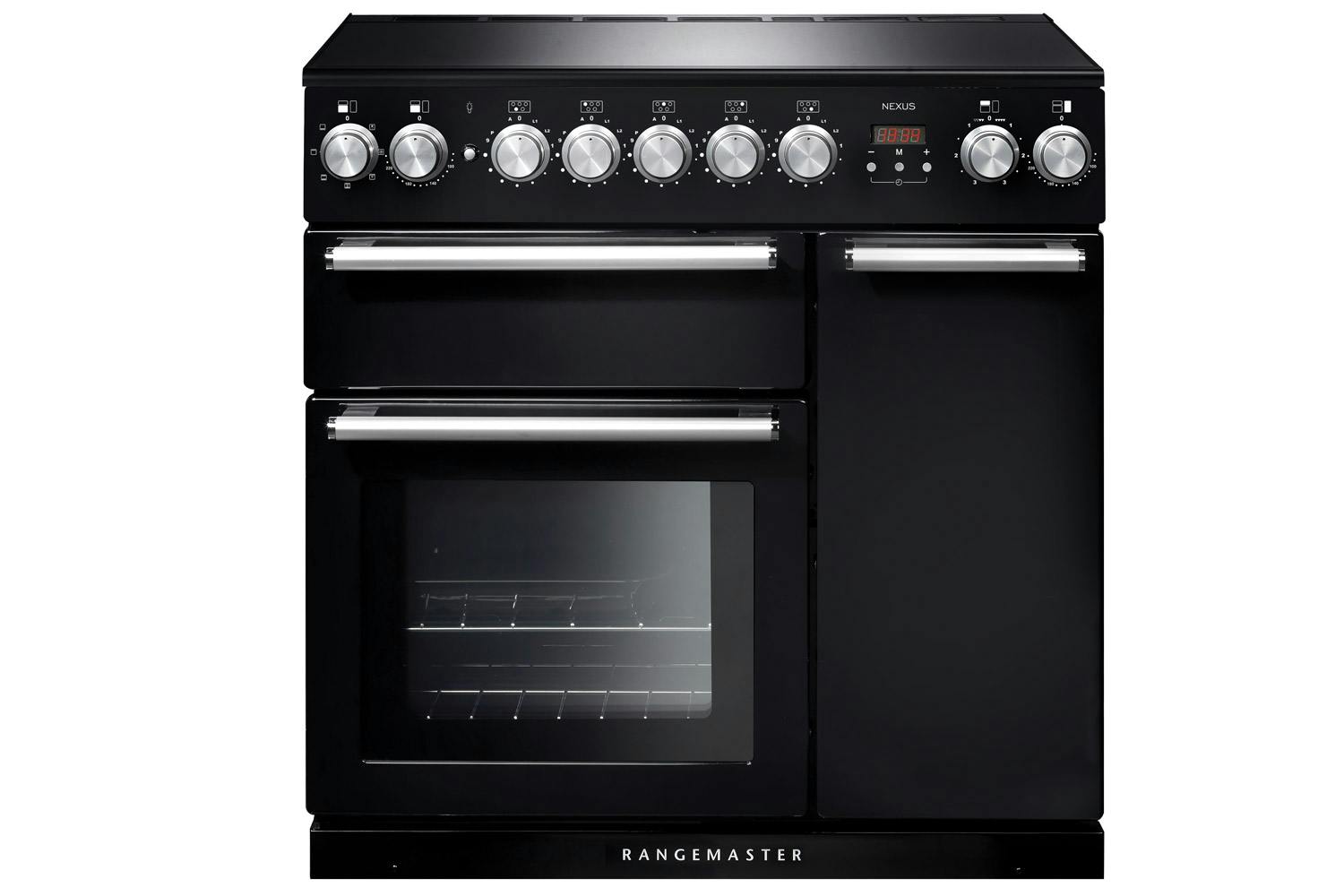 Rangemaster NEX90EIBL/C, Nexus Induction 90cm Range Cooker,Black with Chrome Trim | Soundstore