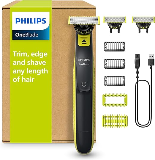 PHILIPS OneBlade 360 Face & Body Electric Shaver, Trimmer & Body Groomer, 3 x 360 Blades, 3 x Trimming Attachments (1/3/5 mm), 2 x Body Attachments, Wet & Dry Shaving for Face & Body (QP2824/31)