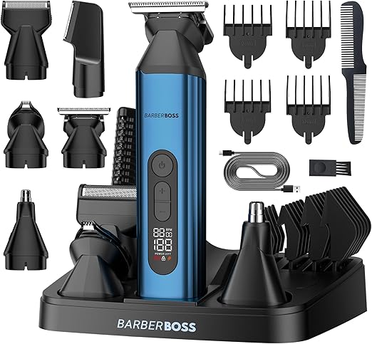 BarberBoss 5-in-1 Beard Trimmer for Men, Hair Clipper, Body Groomer, Nose & Ear Trimmer, Men’s Grooming Kit, Cordless Rechargeable Clippers, Men’s Grooming Set, QR-6020