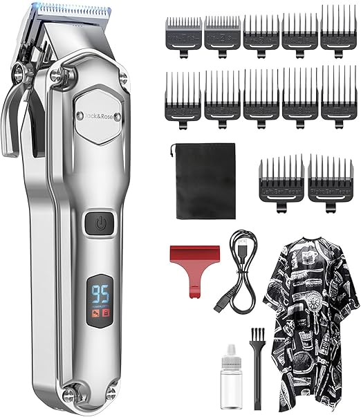 Jack & Rose Hair Clippers Men,Cordless Hair Clippers,Clippers for Men Haircut,Barber Clippers,Professional Hair Trimmer Shaver with LED Display,IPX7 Waterproof, Silver