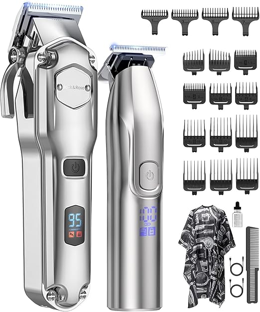 Jack & Rose Hair Clipper, Professional Hair Trimmer, Wireless & Rechargeable, IPX7 Waterproof Precision Trimmer, Beard Trimmer, Hairdresser, Razor, Care Set for Men