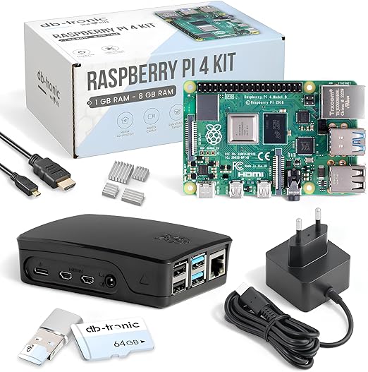 Raspberry Pi 4 4GB Starter Kit | 64GB Black Edition | Official Power Supply 15W | Official Housing | 4k Micro HDMI Cable | Heatsink Set | USB Card Reader