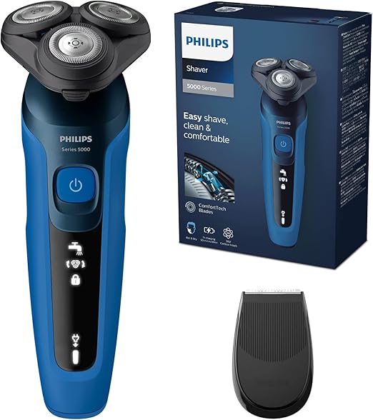 PHILIPS Philips Shaver Series 5000, Wet and Dry Shaver, ComfortTech 360° Blades, Contour Heads, Advanced Display, SmartClick Precision Trimmer, S5466/18 for Unisex Adults