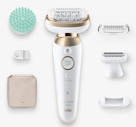 Braun Silk-épil 9 Flex Epilator with Flexible 360 Head, Wet & Dry, Long-Lasting Hair Removal, with Shaving Attachment, Ladyshaver, Trimmer Attachment and Massage Attachment, Made in Germany, 9-071 3D,