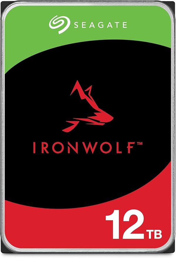 Seagate IronWolf, 12TB, NAS, Internal Hard Drive, CMR, 3.5 Inch, SATA, 6GB/s, 7200 RPM, 256MB Cache, for RAID Network Attached Storage, 3 year Rescue Services, FFP (ST12000VNZ008)