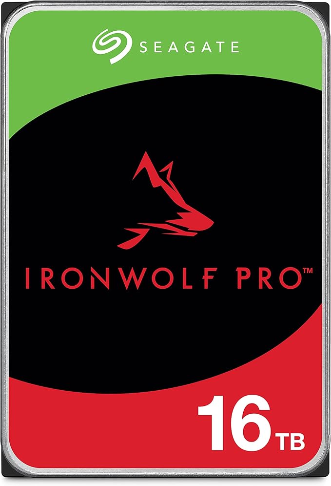 Seagate IronWolf Pro, 16 TB, Enterprise NAS Internal HDD –CMR 3.5 Inch, SATA 6 Gb/s, 7,200 RPM, 256 MB Cache for RAID Network Attached Storage, 3 year Rescue Services (ST16000NT001)