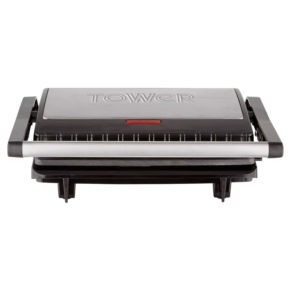 Tower 750W 3 Portion Health Grill & Panini Press with Non-stick Cerastone Coating - Stainless Steel | T27038