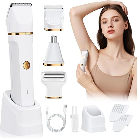 Women Razor for Women 3 in 1 Bikini Trimmer IPX7 Waterproof Nose Trimmer Rechargeable Pubic Hair Trimmer for Women Wet and Dry Painless Electric Foil Shaver for Body
