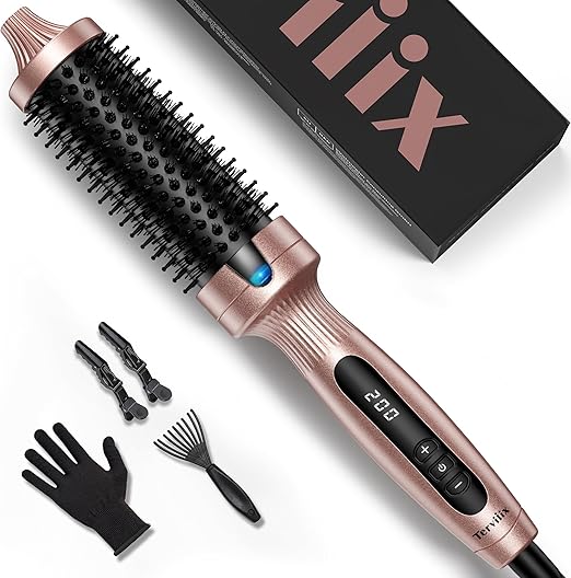 Terviiix Thermal Brush Ceramic Tourmaline Ionic Curling Iron Brush, 38MM Volumizing Hot Brush Create Root Volume & Loose Curls, Digital Display 5 Temperatures Heated Brush Volumizer, Dual Voltage