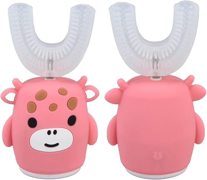 Kids Toothbrushes Kids U-Shaped Electric Toothbrush, Pink Cartoon 360° Toothbrush for Whole Mouth Teeth Washing, Large Size