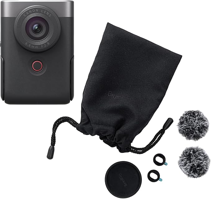 Canon PowerShot V10 4K Vlogging Camera Starter Kit (Silver) - All-in-One, Pocket-Sized, Built-in Stand, Camera for YouTube, Live Streaming - Camera Accessories, Bluetooth, Wi-Fi, UVC/UAC